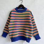 Damen lässiger Strickpullover mit buntem Rautenmuster und Rundhalsausschnitt R&B