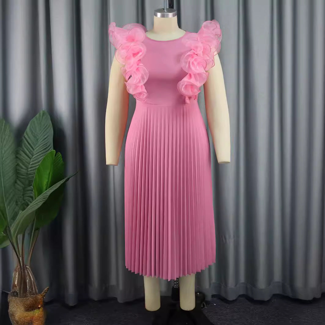 Damen Plissee Kleid mit voluminösen Rüschendetails R&B
