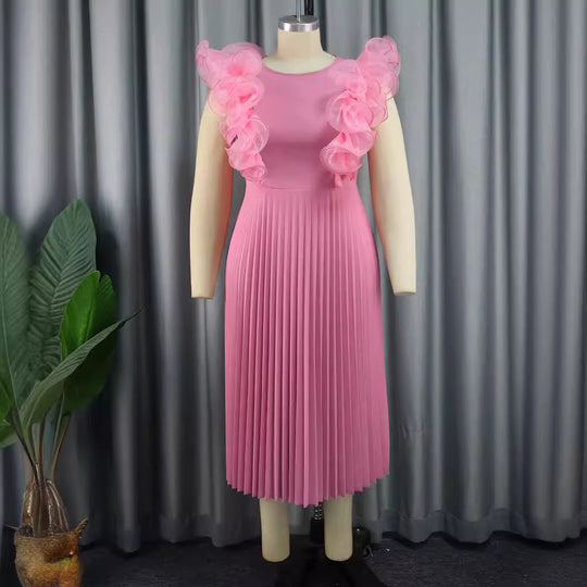 Damen Plissee Kleid mit voluminösen Rüschendetails R&B