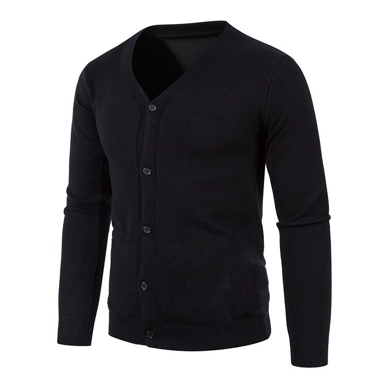 Herren stilvolle Strickjacke mit tiefem V-Ausschnitt und Knopfleiste R&B