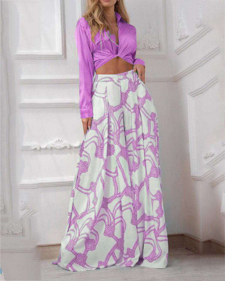 Damen elegantes Wickeloberteil mit langem Ärmel und Maxi-Rock R&B