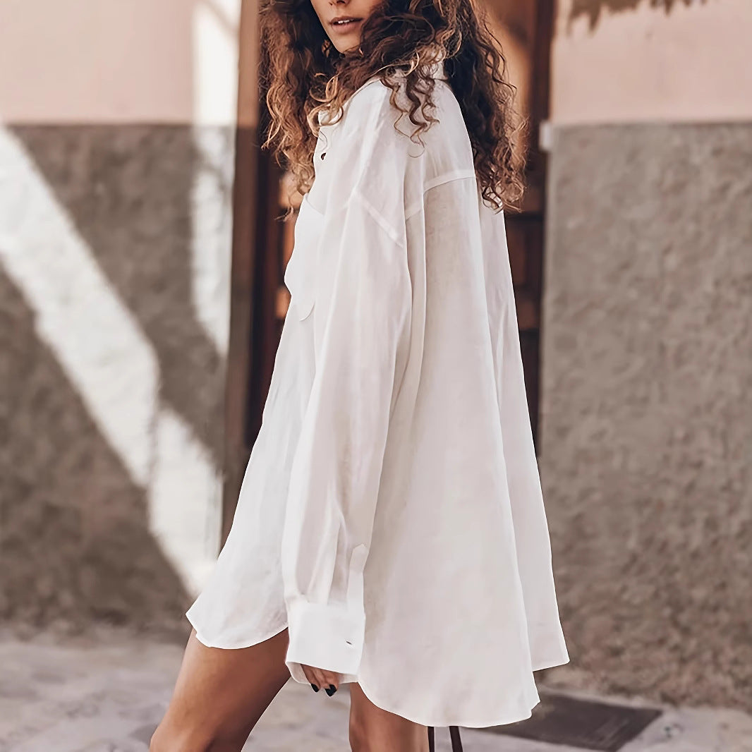 Damen lässige Oversized-Bluse aus Leinen R&B