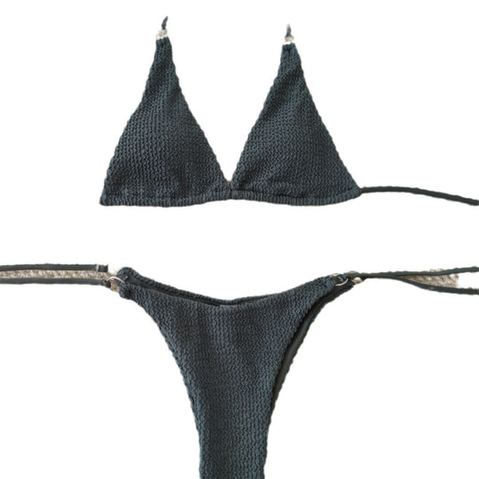 Damen Triangel-Bikini mit strukturiertem Gewebe und eleganten Ringverzierungen R&B