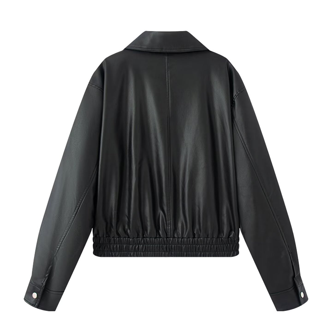 Damen Kunstlederjacke im lässigen Biker-Stil mit praktischen Taschen und elastischem Bund R&B