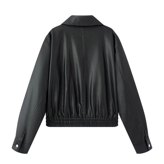 Damen Kunstlederjacke im lässigen Biker-Stil mit praktischen Taschen und elastischem Bund R&B
