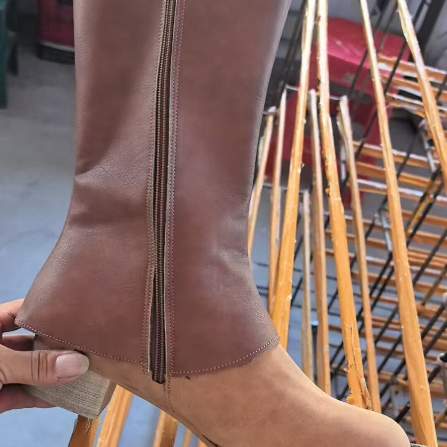 Damen elegante Stiefeletten mit dekorativem Reißverschluss und modischem Blockabsatz R&B