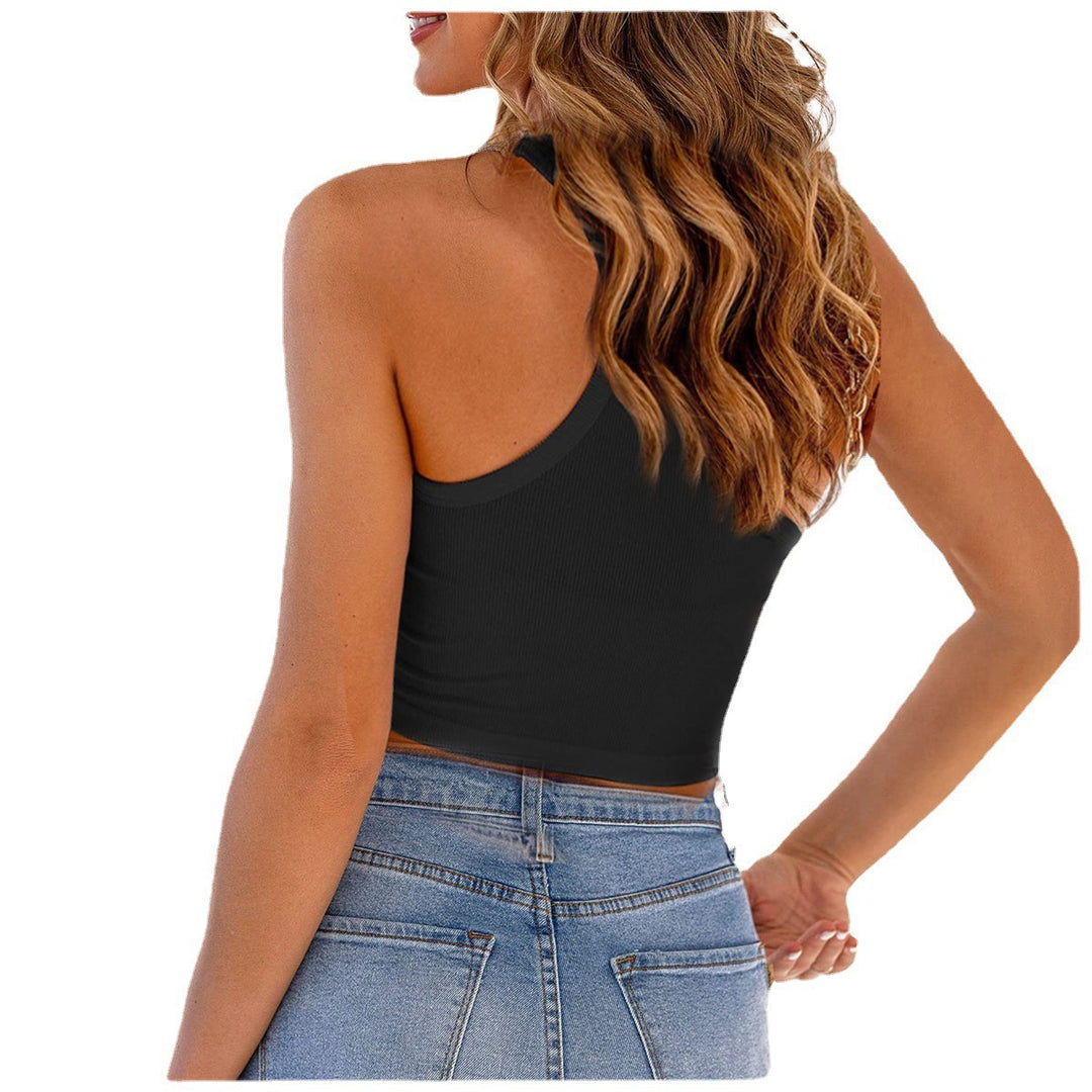 Damen Kurzarm Tanktop mit Knopfdetails und Rippstruktur R&B