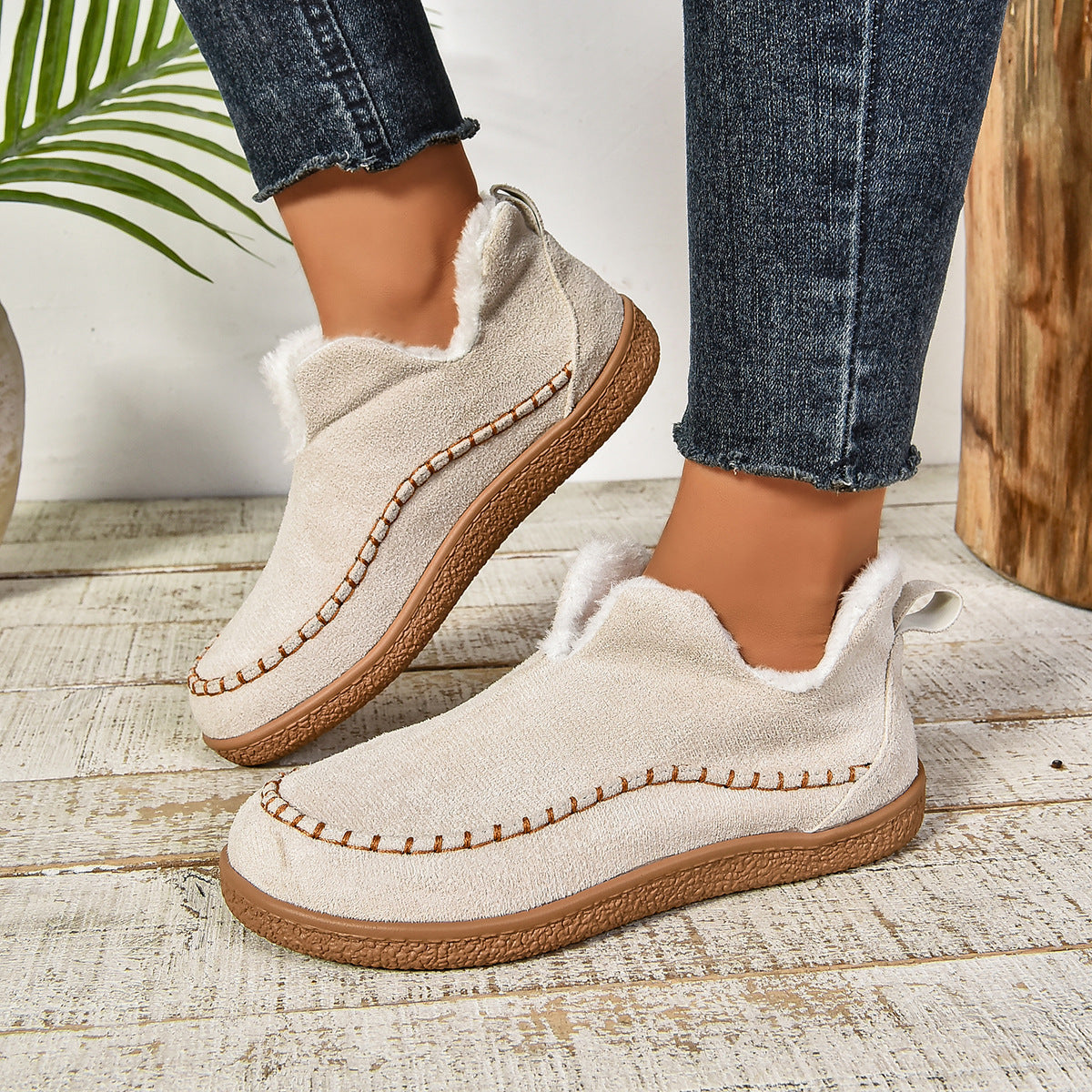 Damen Slipper mit warmem Fleece-Futter und rutschfester Sohle R&B