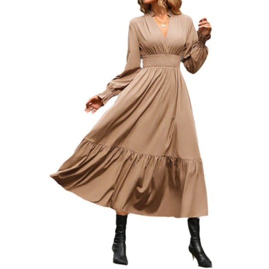 Damen Maxikleid mit schwingendem Rock und elastischem Tailleneinsatz R&B
