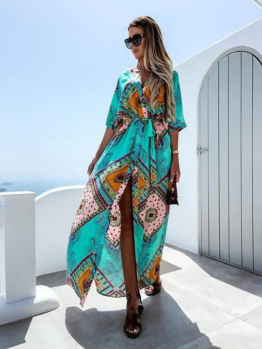 Damen Maxikleid mit buntem Muster R&B