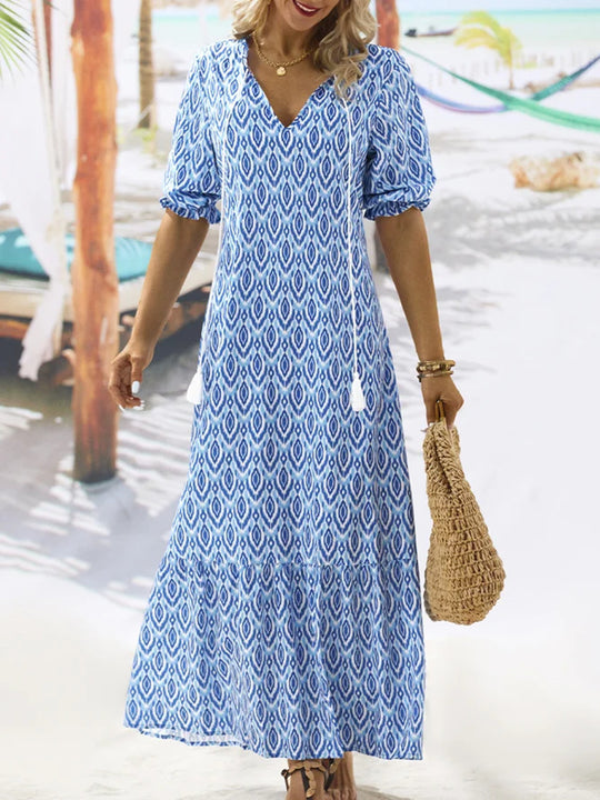 Damen Maxikleid mit modernem Boho-Design und lässigem V-Ausschnitt Heidi-Mode