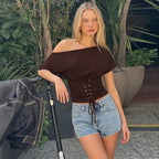 Damen Off-Shoulder Oberteil mit verstellbarem Kordelzug R&B