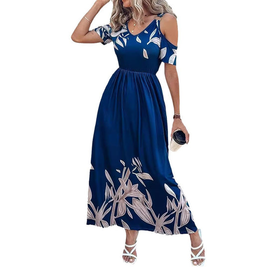 Damen Maxikleid mit schulterfreiem Design und floralem Print R&B