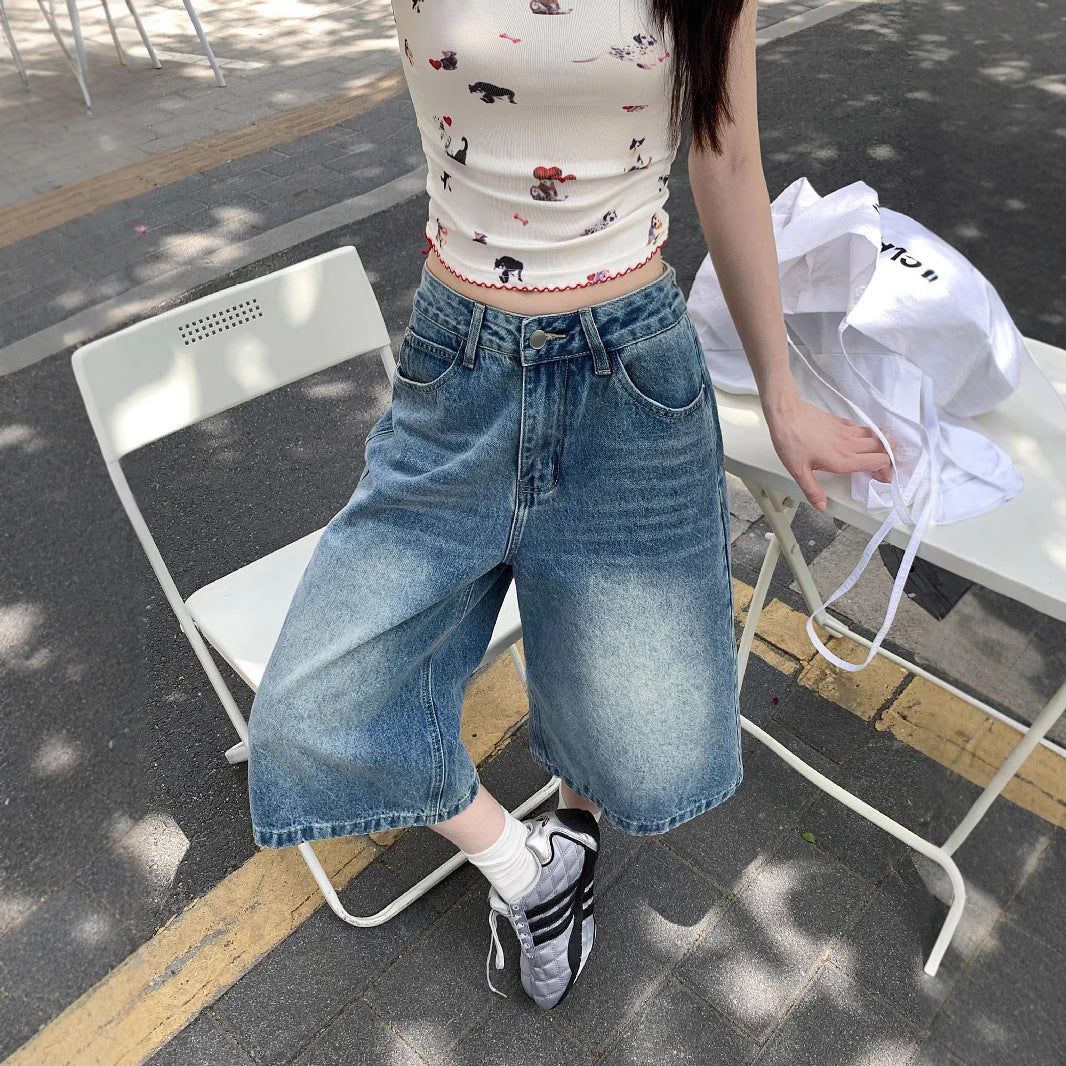 Damen Weite Denim-Culotte-Shorts mit hohem Bund und lässigem Design R&B