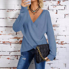 Damen Wickelpullover mit V-Ausschnitt und weitem Schnitt R&B