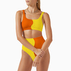 Damen Hochgeschnittenes Bikini-Set mit kontrastierenden Farbblöcken R&B