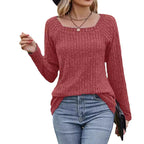 Damen Rippstrickpullover mit quadratischem Ausschnitt R&B