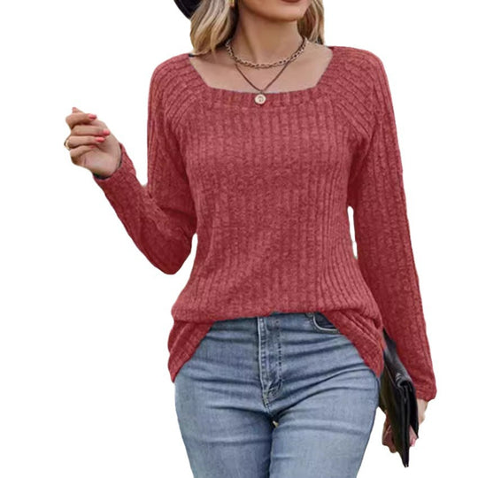 Damen Rippstrickpullover mit quadratischem Ausschnitt R&B
