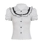 Damen Vintage Polka Dot Bluse mit Puffärmeln R&B