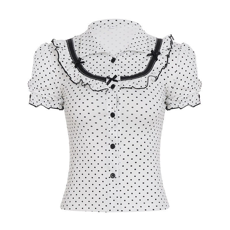 Damen Vintage Polka Dot Bluse mit Puffärmeln R&B