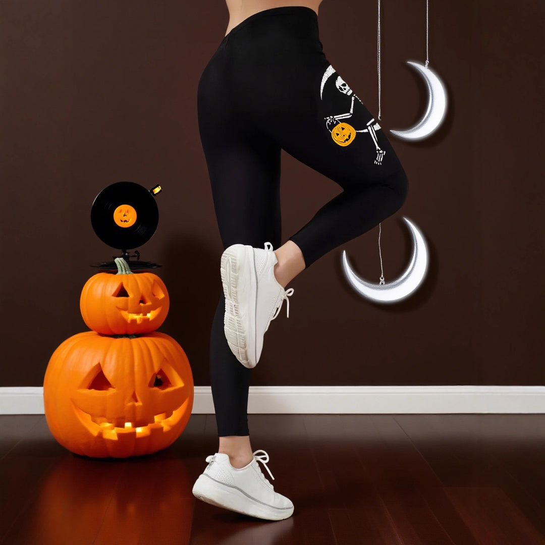 Damen Leggings mit stylischem Totenkopf-Motiv und hohem Bund R&B
