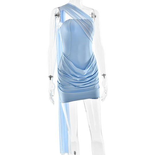 Damen Raffiniertes Minikleid mit asymmetrischem Ausschnitt und Rüschendetails R&B