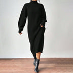 Damen Strickkleid mit hohem Kragen und weiten Ärmeln R&B