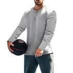 Herren langärmliges Henley-Shirt mit strukturiertem Stoff und praktischen Knopfdetails R&B
