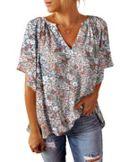 Damen luftiges V-Ausschnitt Blusenshirt mit floralem Muster R&B