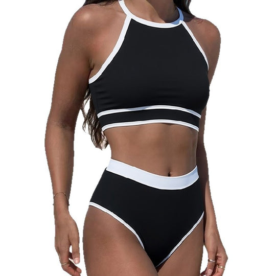 Damen Sportliches Bikini-Set mit hochgeschnittenem Unterteil und Racerback-Oberteil R&B
