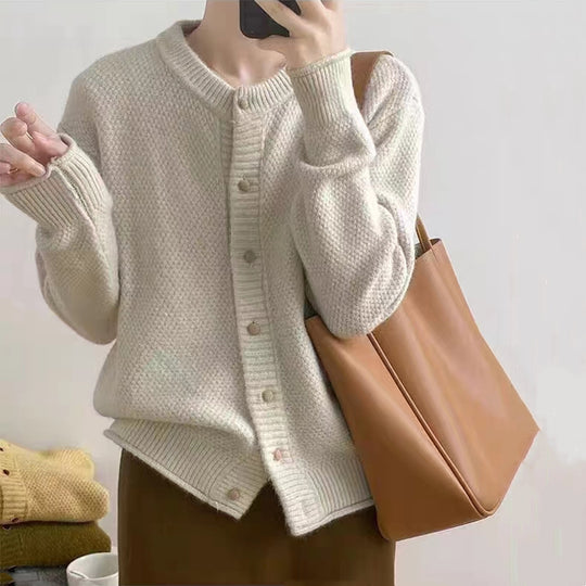 Damen Chunky Strickjacke mit Knopfverschluss und breiten Ärmelabschlüssen R&B