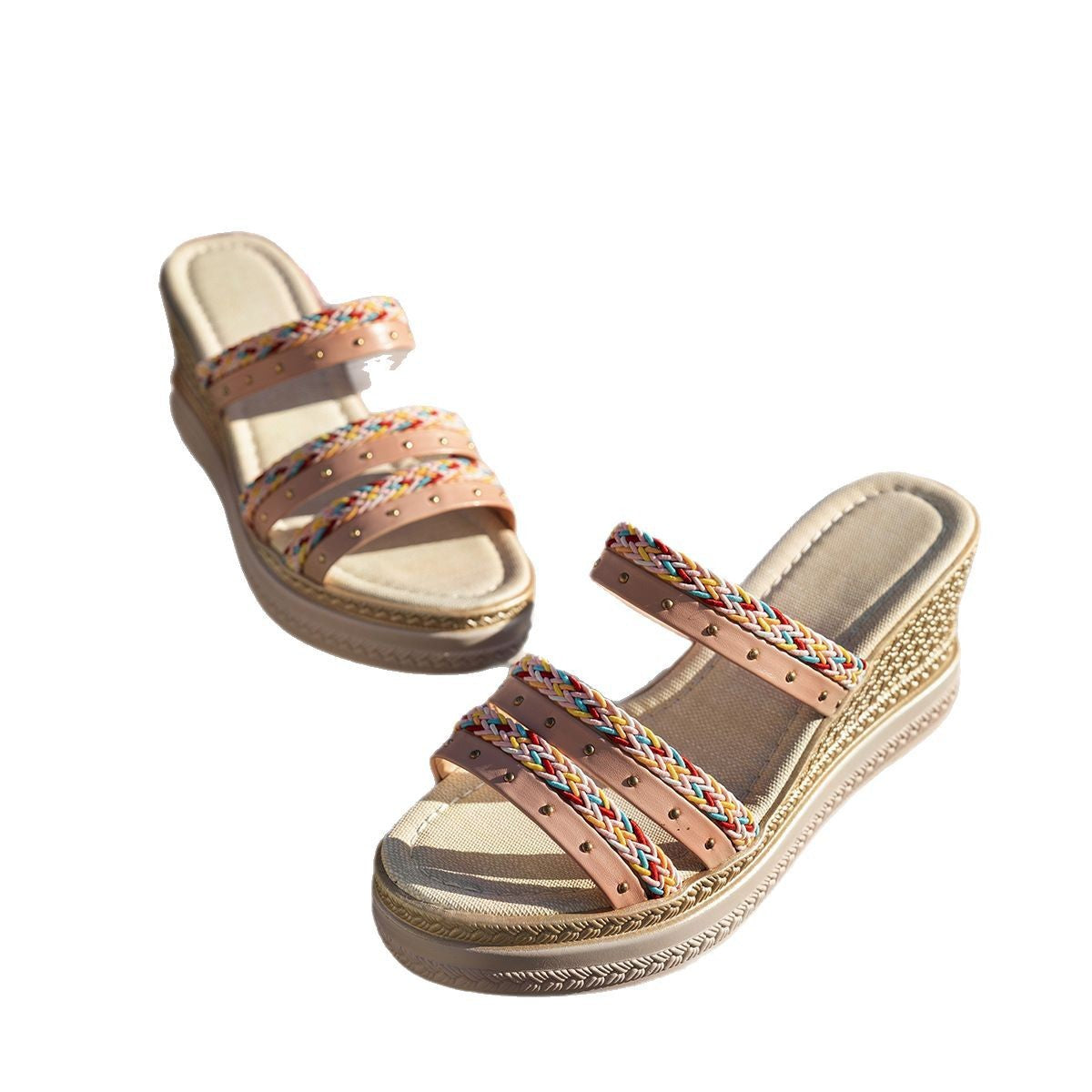 Damen Wedge-Pantoletten mit geflochtenem Riemendesign und modischen Akzenten R&B