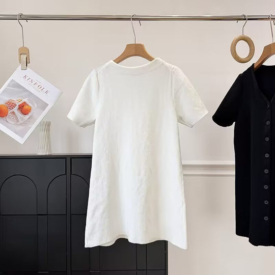 Damen Knopf-Down Kleid mit V-Ausschnitt und kurzen Ärmeln R&B