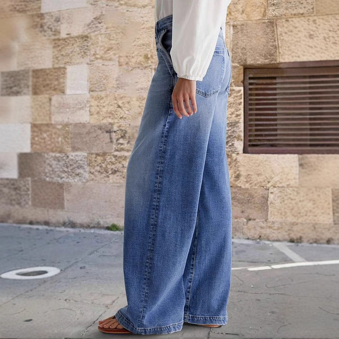 Damen Weite Jeans im Boho-Stil mit hohem Bund und komfortablem Schnitt R&B