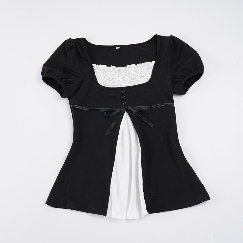 Damen elegantes Oberteil mit Puffärmeln und verspielten Schleifen R&B