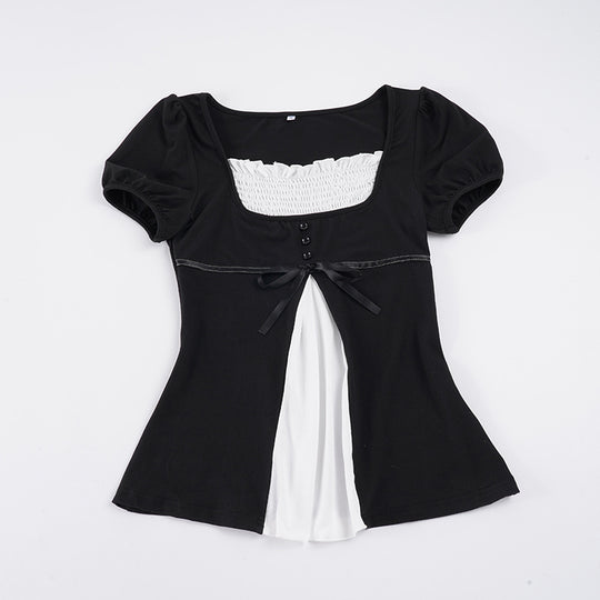 Damen elegantes Oberteil mit Puffärmeln und verspielten Schleifen R&B