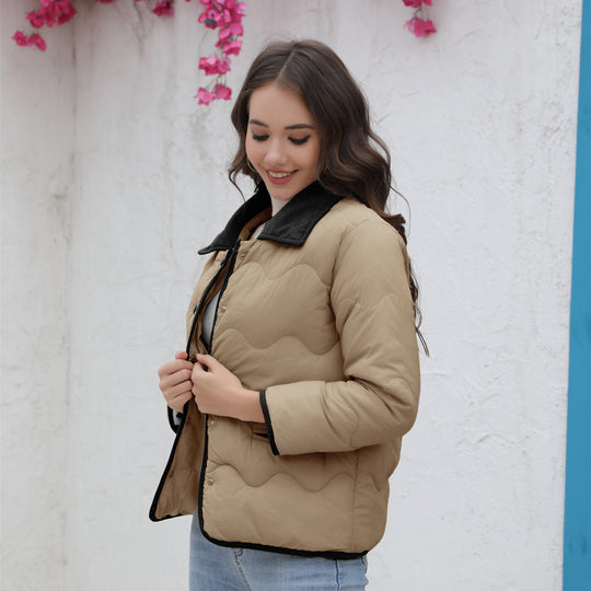 Damen gesteppte Kurzjacke mit schickem Kragen R&B
