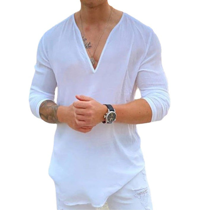 Herren Langarmshirt mit V-Ausschnitt und lockerer Passform R&B