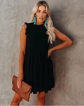 Damen lässiges Rüschendetails Kleid mit hohem Kragen R&B