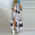 Damen Maxikleid mit Aufdruck im Zeitungslayout und seitlichem Schlitz R&B