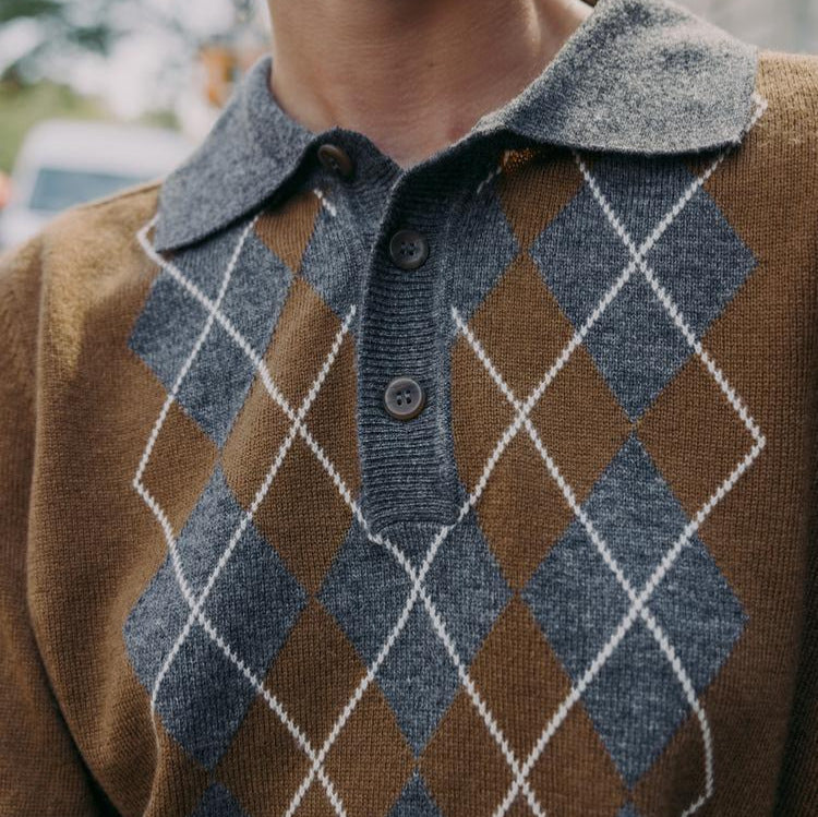 Damen Poloshirt mit modernem Argyle-Muster und komfortablem Schnitt R&B
