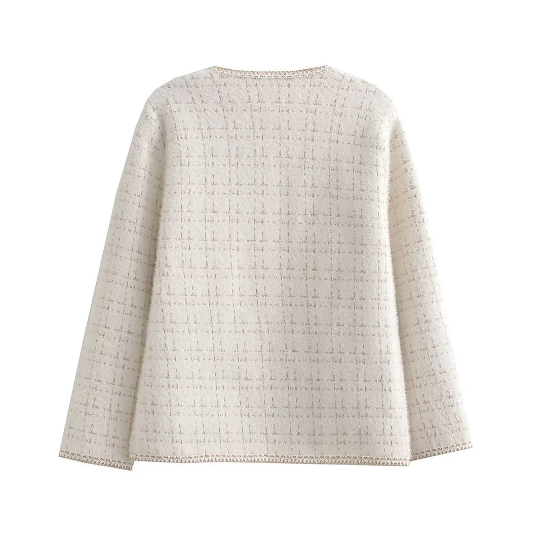 Damen Strukturierte Bouclé-Jacke mit dekorativen Perlen und Taschen R&B