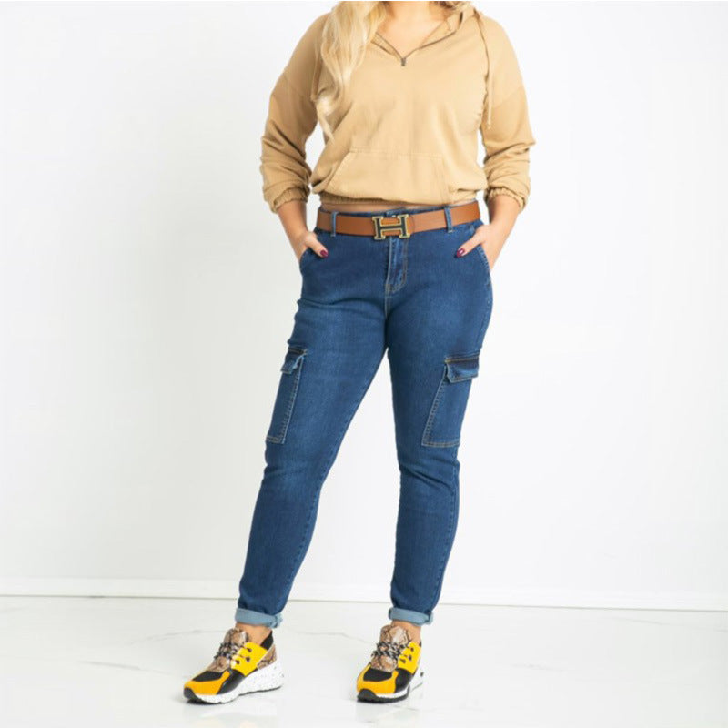 Damen Cargo-Jeans mit modischen Taschen und angesagtem Skinny-Schnitt R&B