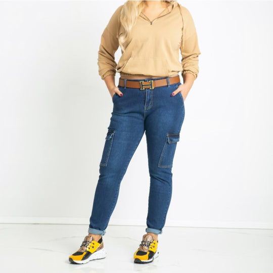 Damen Cargo-Jeans mit modischen Taschen und angesagtem Skinny-Schnitt R&B