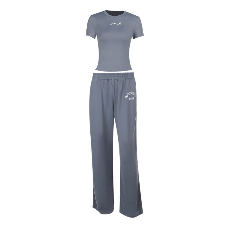 Damen Sportliches Set mit Figurbetontem Oberteil und weitem Hosen R&B
