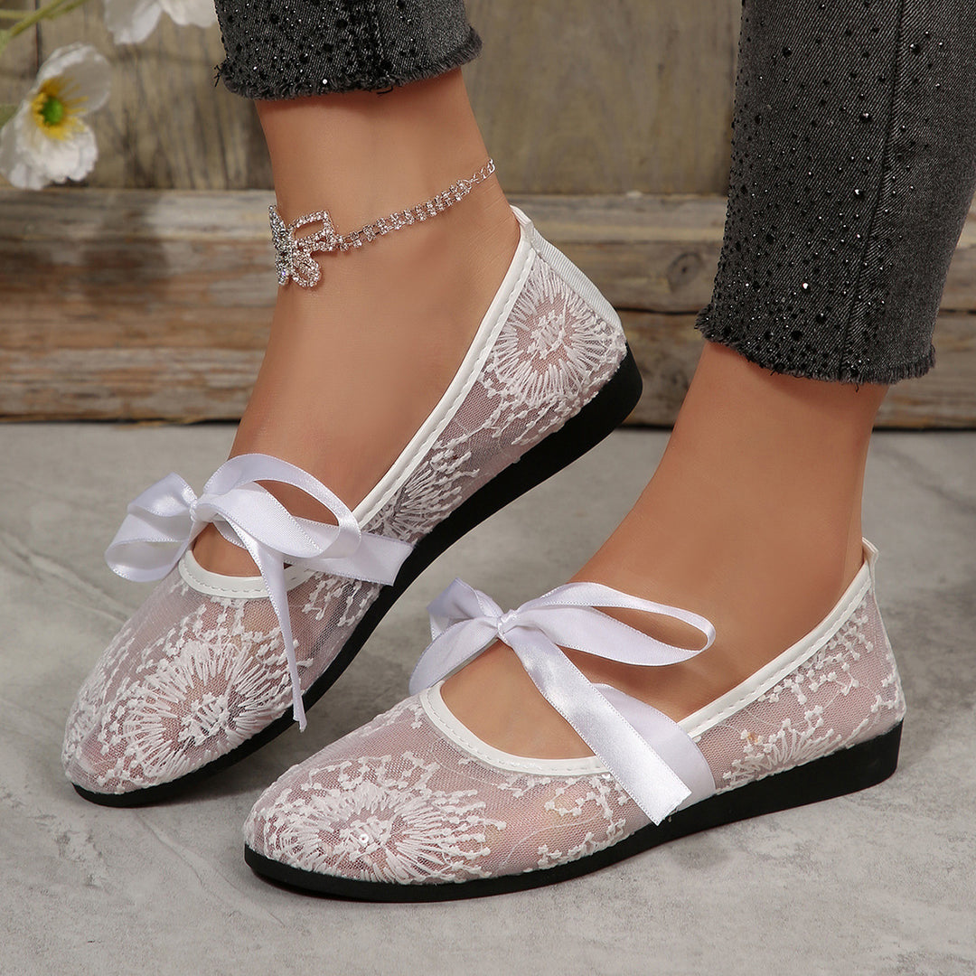 Damen Elegante Spitzenschuhe mit dekorativen Schleifen und funkelnden Akzenten R&B
