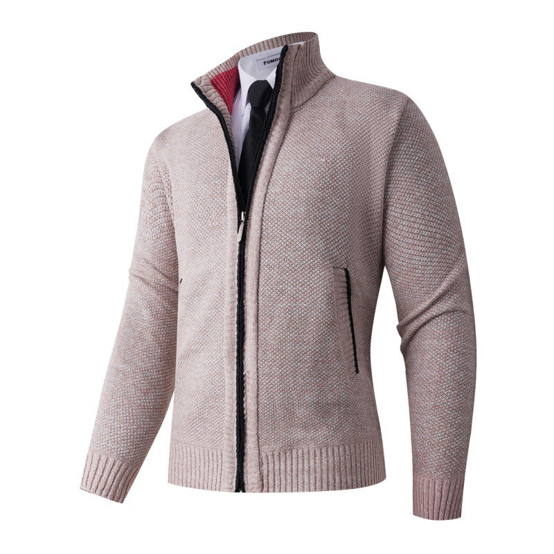 Herren stylische Strickjacke mit hohem Kragen und praktischen Taschen R&B