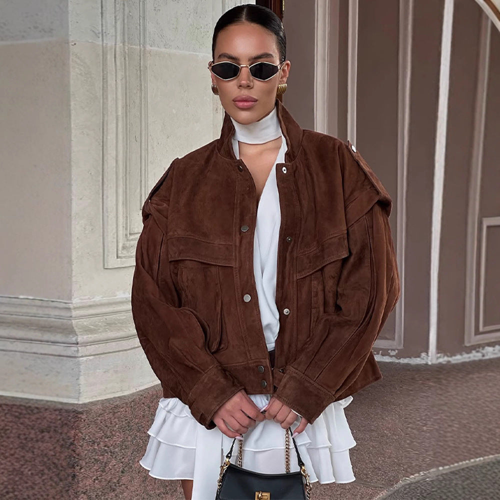 Damen Suede Oversized Jacke R&B