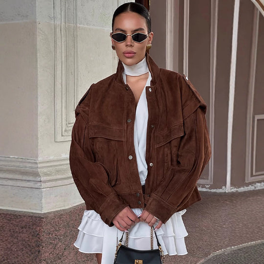 Damen Suede Oversized Jacke R&B