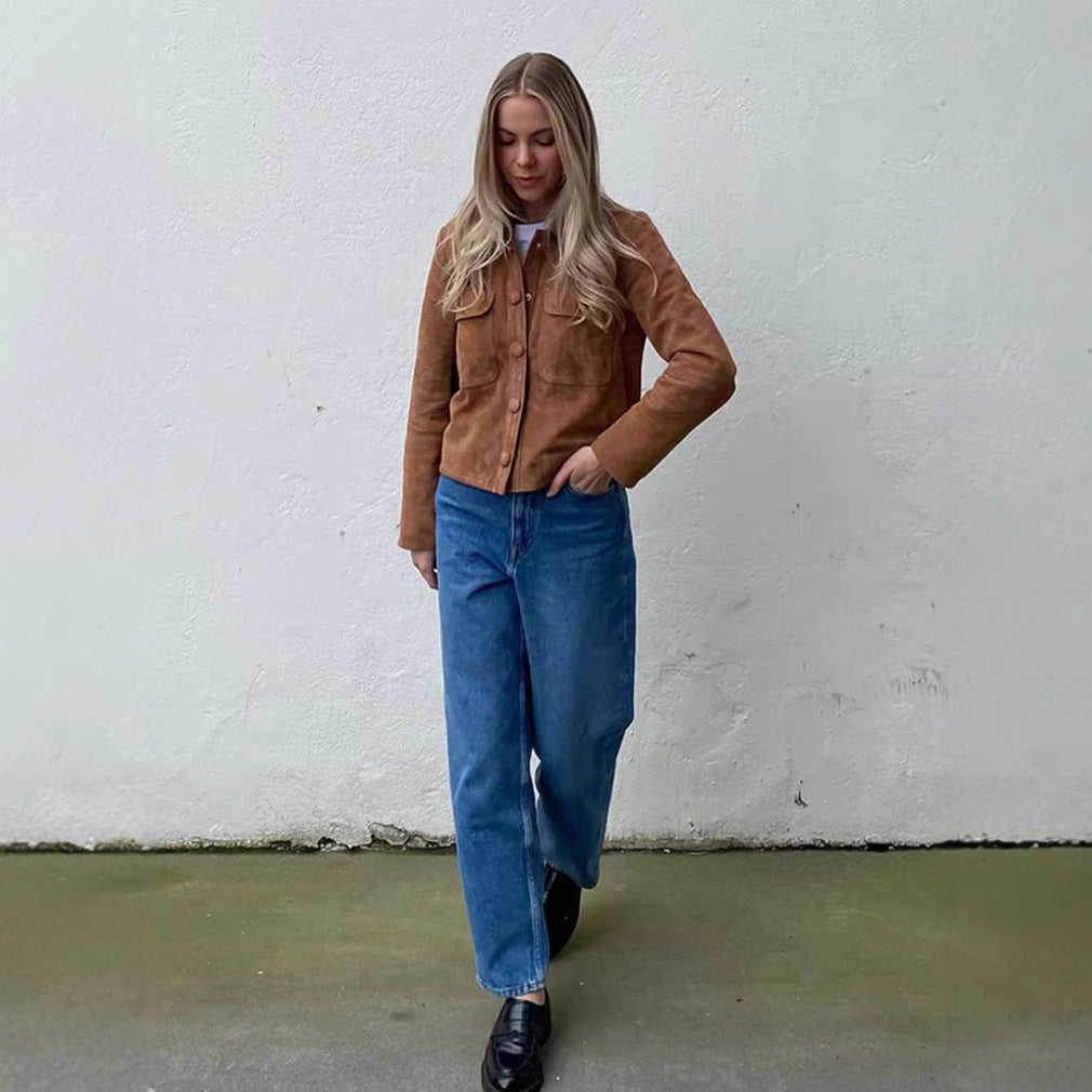 Damen modische Jacke im Vintage-Stil mit praktischen Taschen R&B